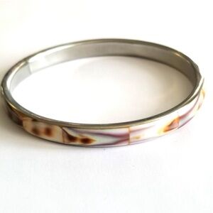 Vintage seashell bangle bracelet silver tone beach mermaid inlay mermaidcore